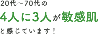 20代～70代の4人に3人が敏感肌と感じています！